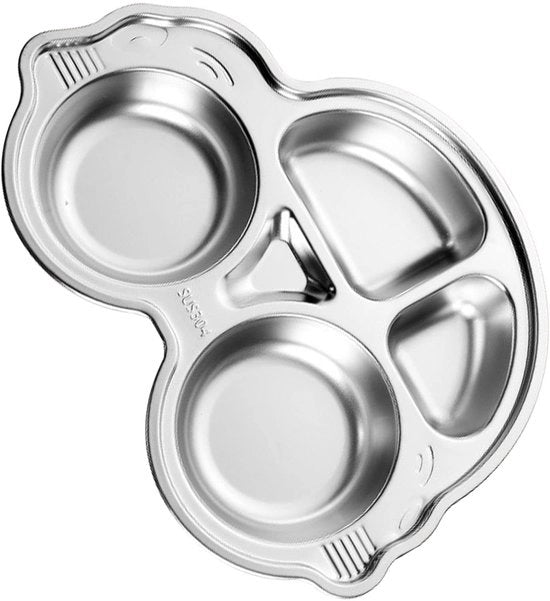 Piatti per bambini in acciaio inossidabile con forma cartoon, con bordo diviso, per una qualità alimentare duratura, facile da pulire e ecologico.