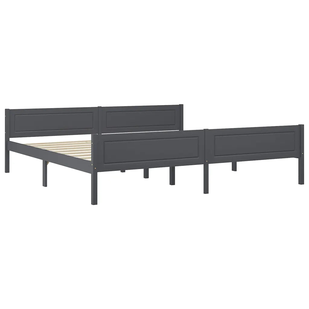 Giroletto senza Materasso-Struttura Letto Legno Massello Pino Grigio 200x200 cm