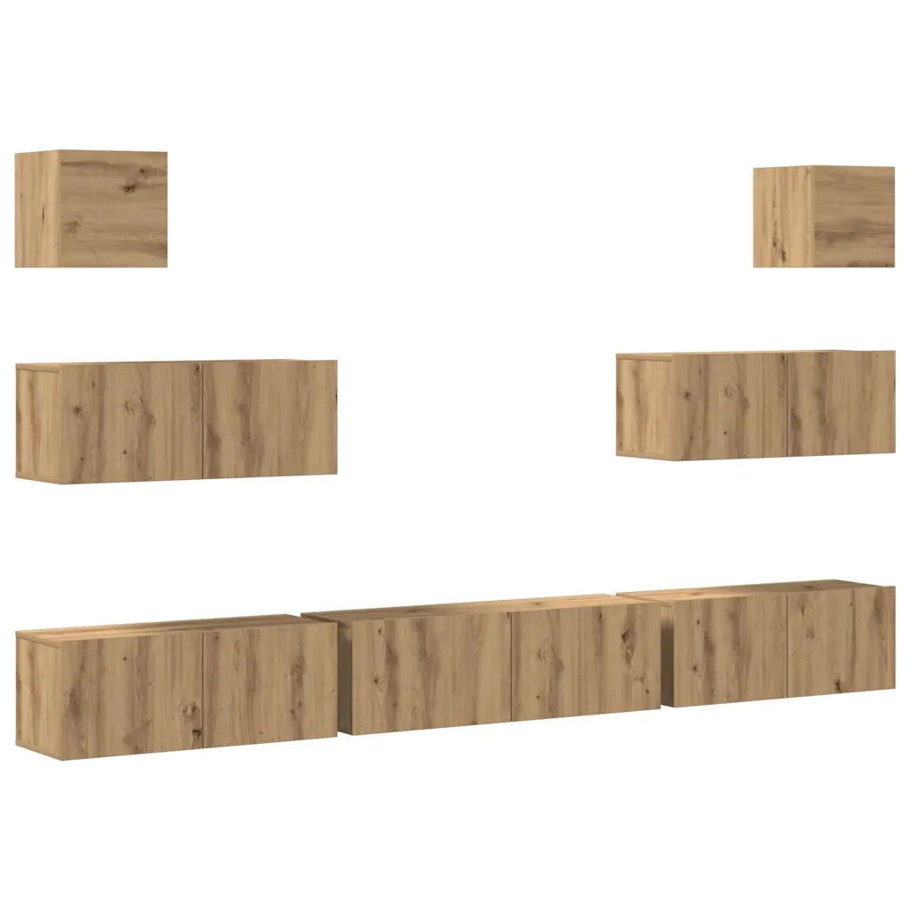 Set Mobile TV 7 pz Montato a Parete Rovere in Legno Multistrato 3329212