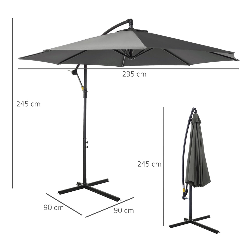 EasyComfort Ombrellone da Esterni 3x2.5 m Decentrato con Manovella, Struttura in Acciaio e Poliestere Anti-UV, Grigio