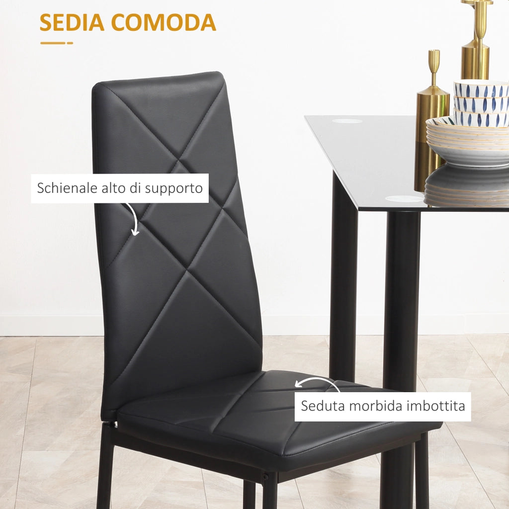 Tavolo da Pranzo con 4 Sedie Imbottite ¨C zephmum ¨C Piano Vetro Nero