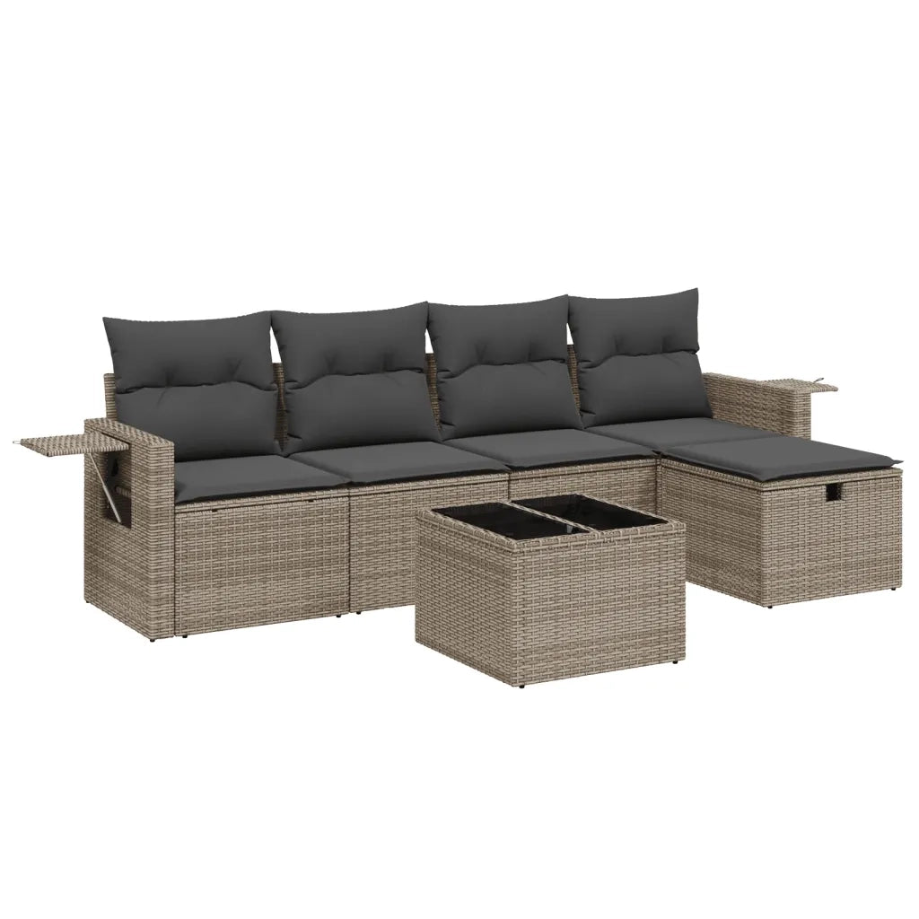 Set Divano da Giardino 6 pz con Cuscini Grigio in Polyrattan