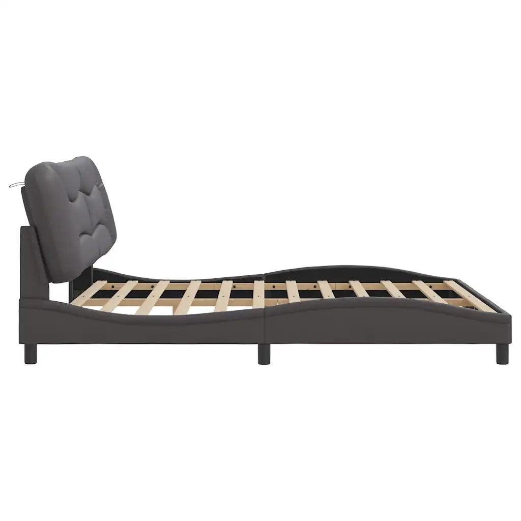 Letto matrimoniale | Letto per adulti | Giroletto senza Materasso Hvar Grigio 180x200 cm in Similpelle