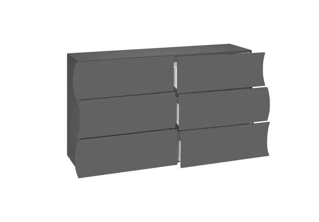 Cassettiera 6 Cassetti Onda 155,1x40x81,8 cm Finitura in Melamina Antracite Opaco