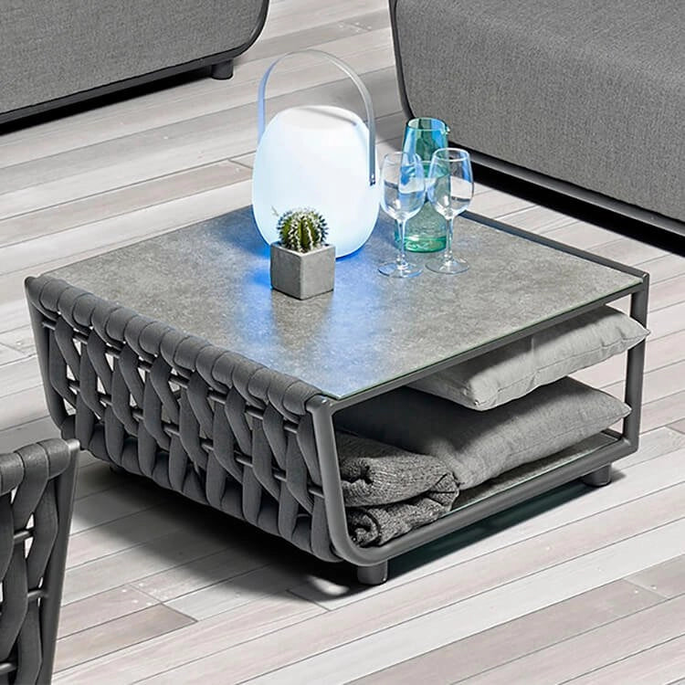 Tavolino per Salotto da Giardino in Alluminio Textilene Poliestere cm 71x81x40 - ZED