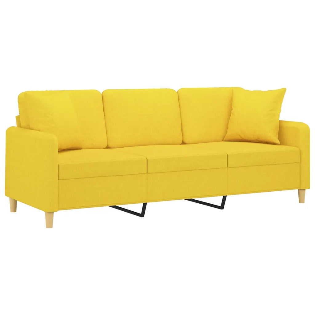 Divano a 3 Posti con Cuscini-Sofa 3 Posti con Cuscini Giallo Chiaro 180 cm in Tessuto 428892