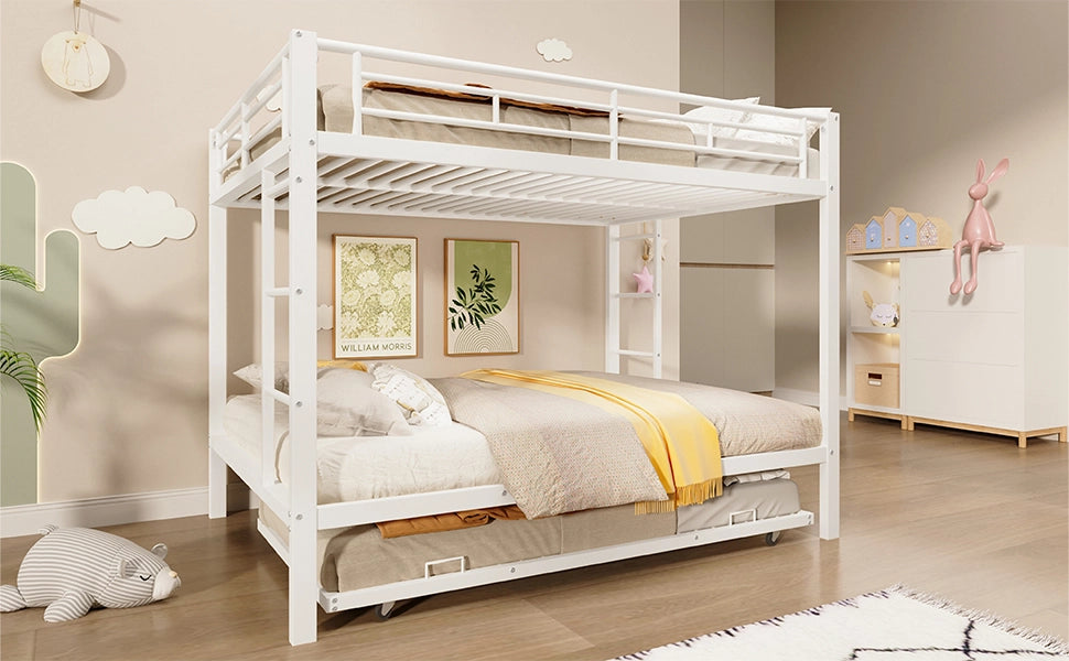 DESMIU Litto a castello 140 × 200 cm 2 posti con letto estraibile, senza materasso, in metallo, bianco