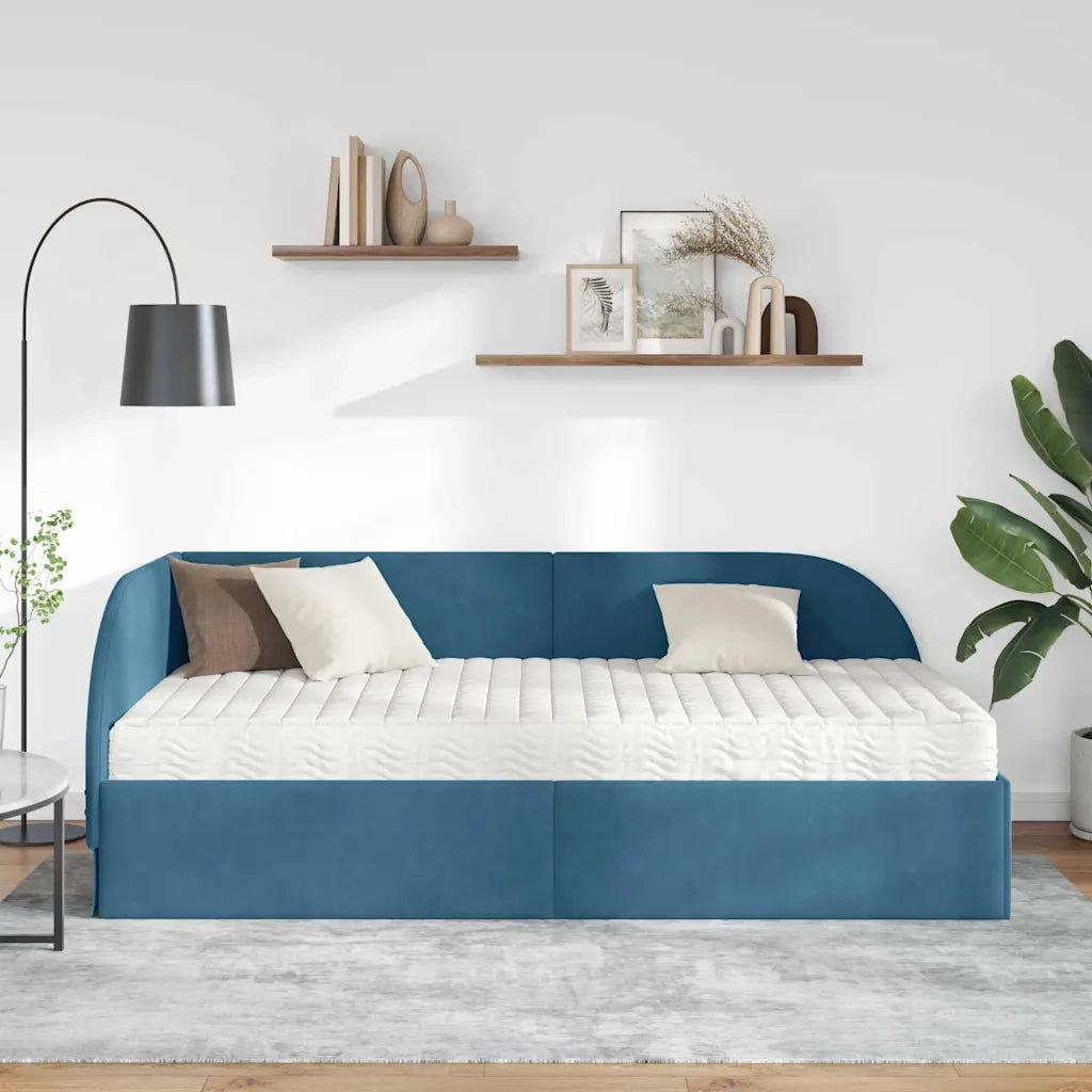 Struttura Letto Angolare con Materasso 2 pcs Blu Velluto 3394193