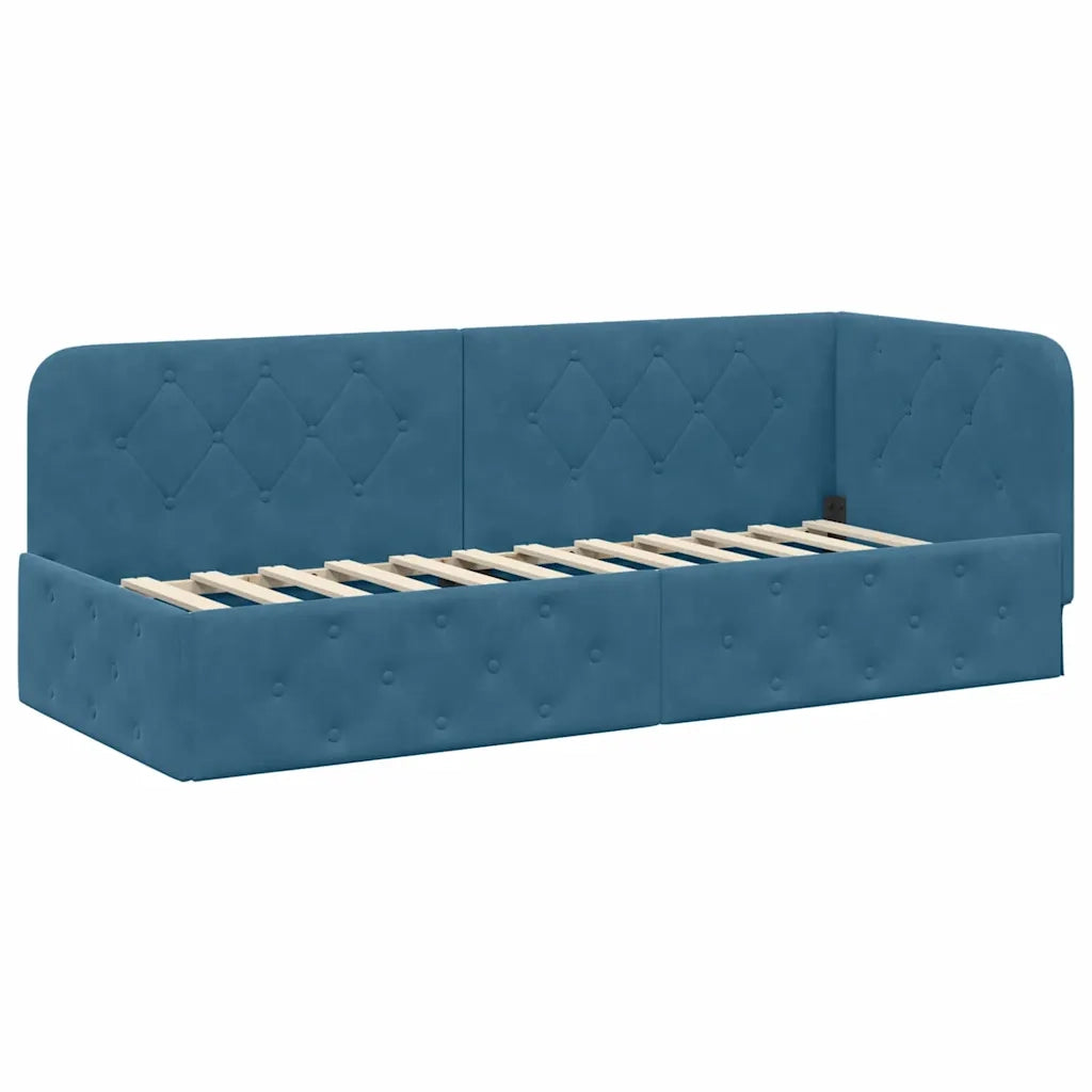 Cornice del letto ad angolo Blu 80 x 200 cm Velluto