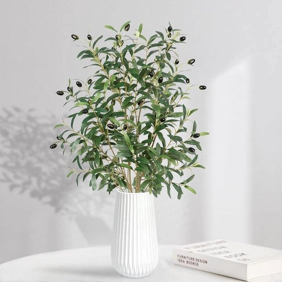 Piantine artificiali di olivo 75 cm | 2 pezzi di piante finte per vaso e bouquet | Foglie e rami di frutta | Decorazione per matrimoni e fiori di bouquet