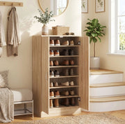 Scarpiera 55x35x108 cm con 6 ripiani regolabili; cerniere a chiusura rallentata; legno; naturale