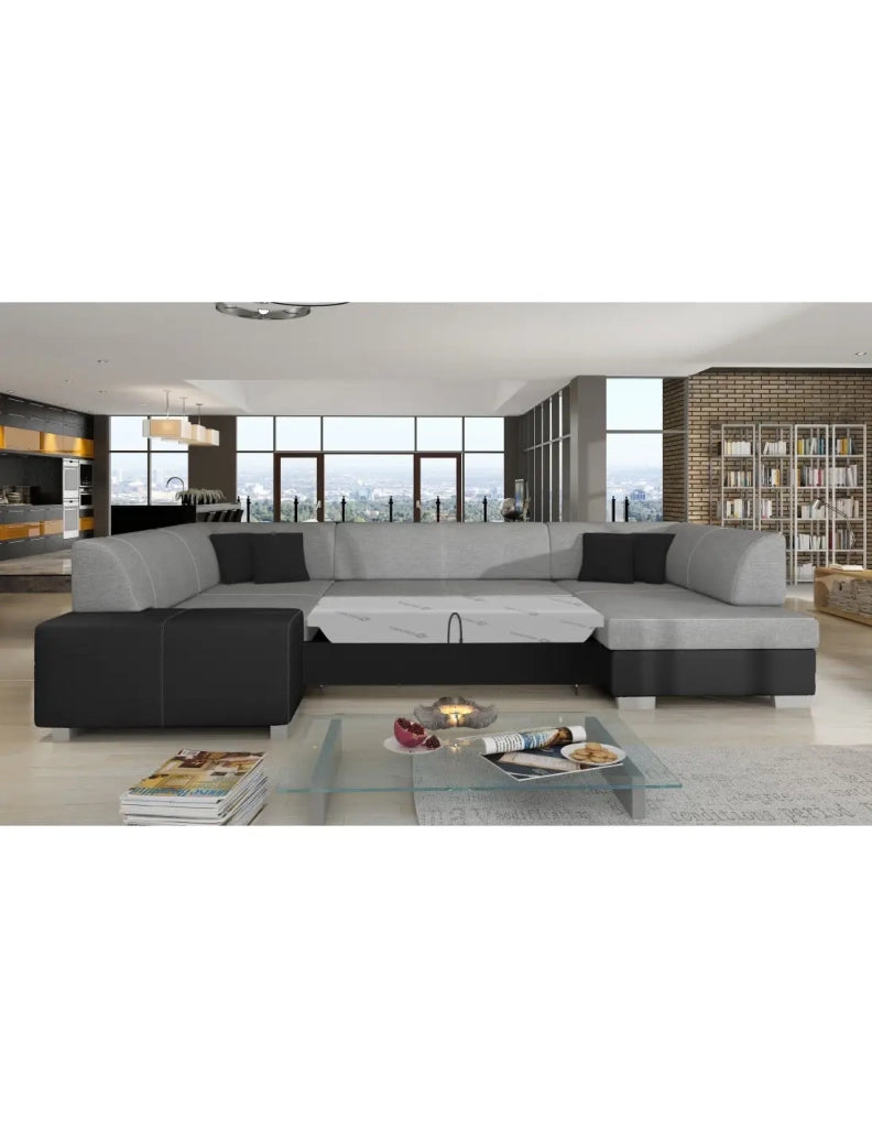 Divano panoramico a U Grigio & Nero trasformabile 6 posti HAVANE seduta in schiuma T30