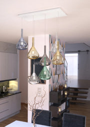 Lampadario Contemporaneo Kona Metallo Bianco Vetro Multicolor 7 Luci E27