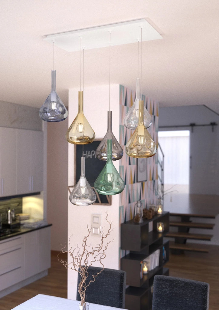 Lampadario Contemporaneo Kona Metallo Bianco Vetro Multicolor 7 Luci E27