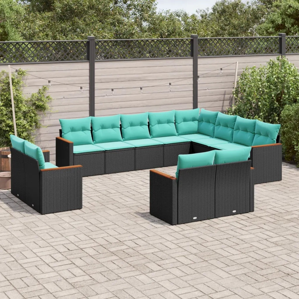 Set Divani da Giardino 12 pz con Cuscini Nero in Polyrattan 3226512