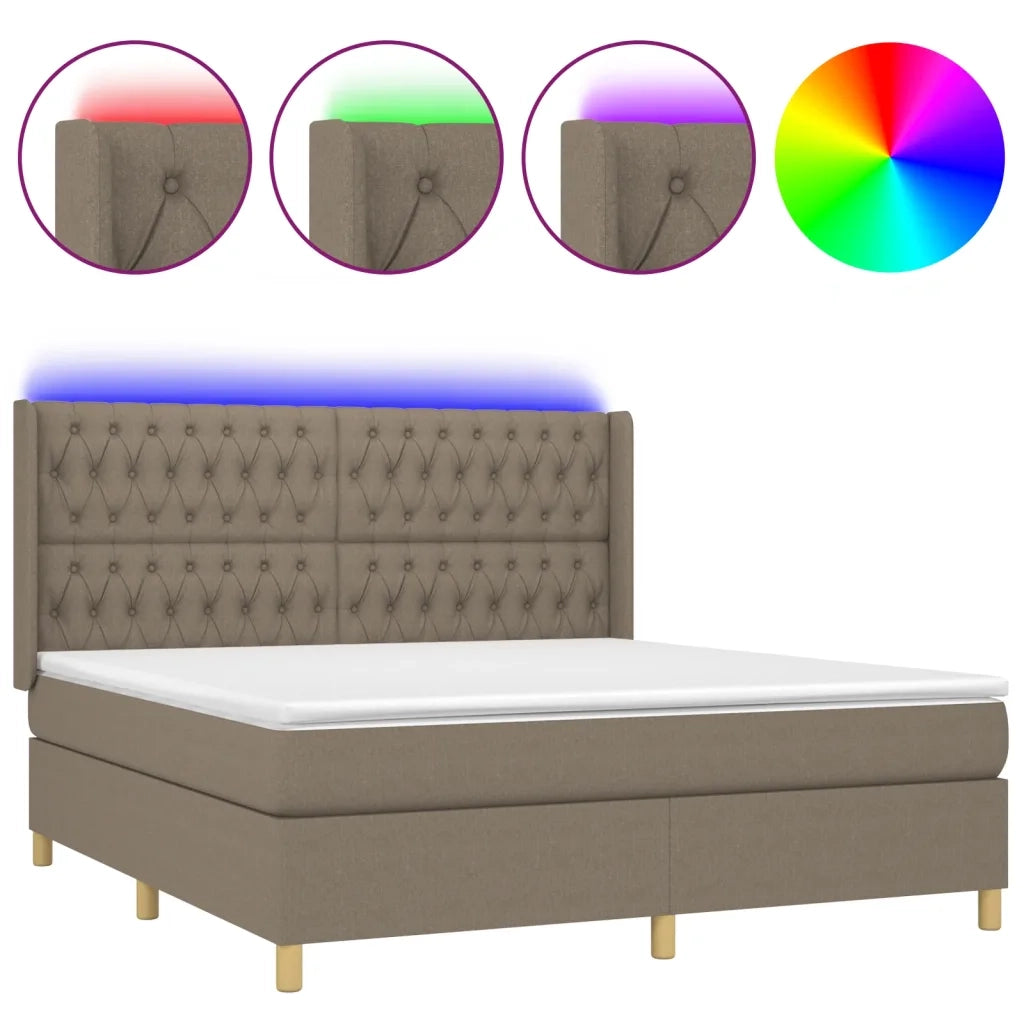 Letto a Molle con Materasso e LED Tortora 180x200 cm in Tessuto 3139137