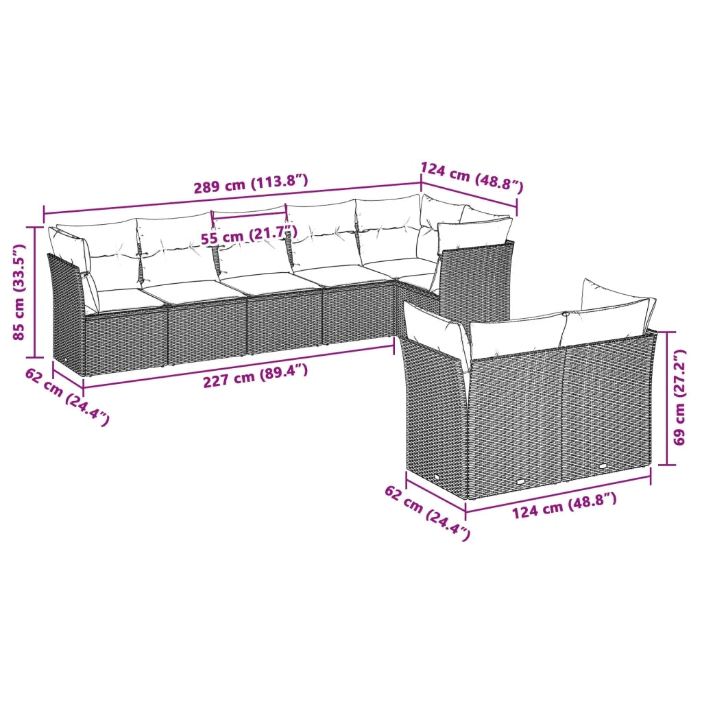 Set Divano da Giardino 8pz con Cuscini Grigio Chiaro Polyrattan