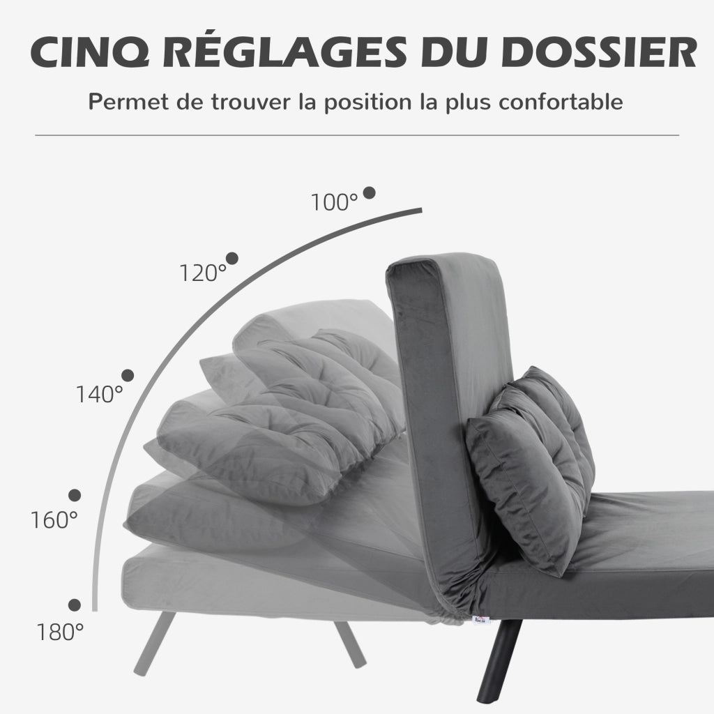 Divano letto 2 posti con schienale regolabile e 2 cuscini ¨C Zephmum ¨C Grigio