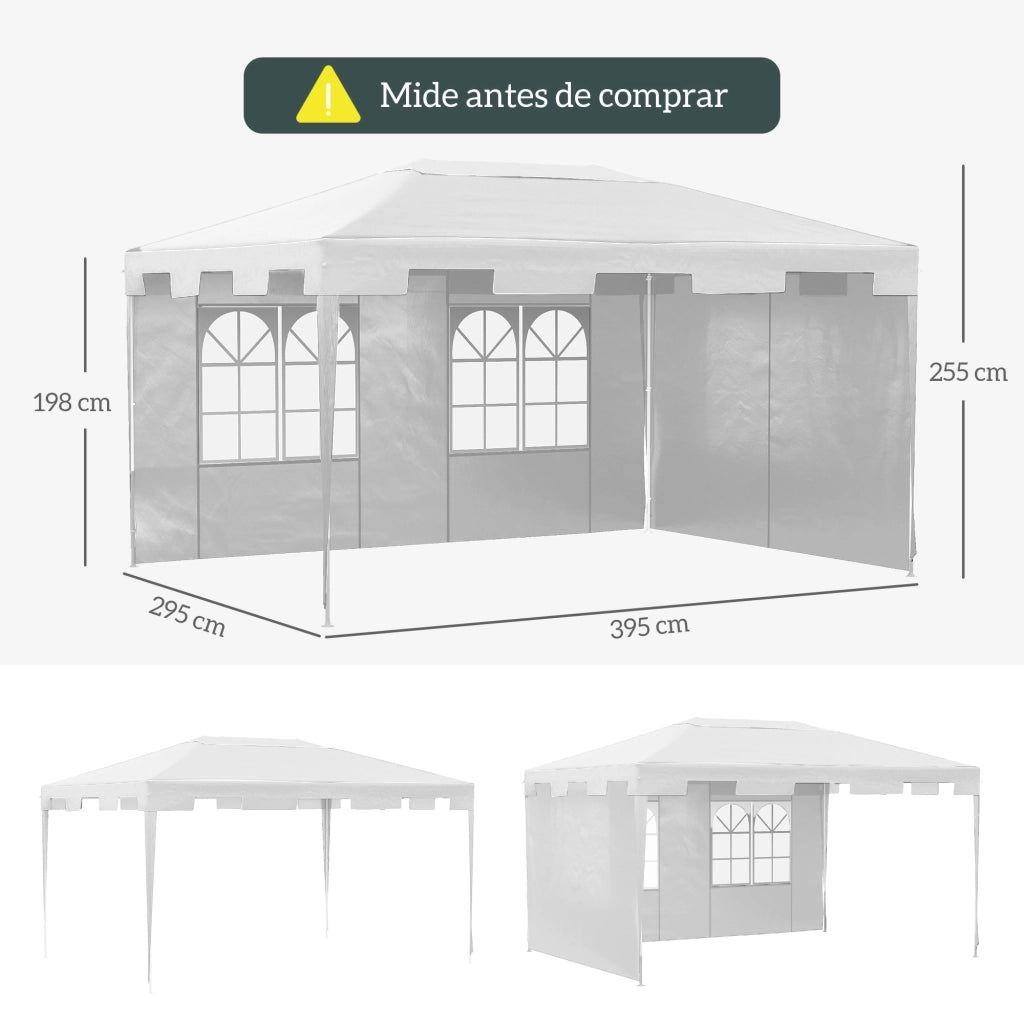 Gazebo Giardino 395x295x255 cm Sgonfiabile Esterno con 2 Finestre Anti-UV per Terrazza Patio Bianco ¨C zephmum