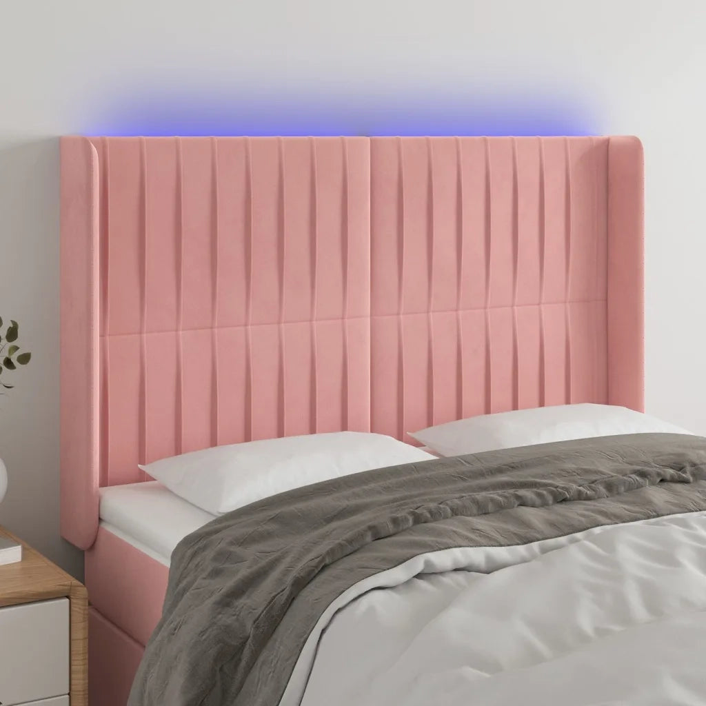 Testiera | Testata a LED rosa 147x16x118/128 cm in Velluto