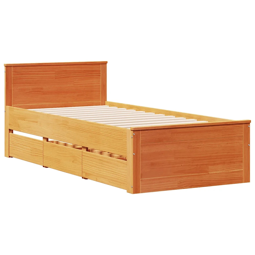 Giroletto senza Materasso con Testiera-Struttura Letto Marrone Cera 90x190 Pino