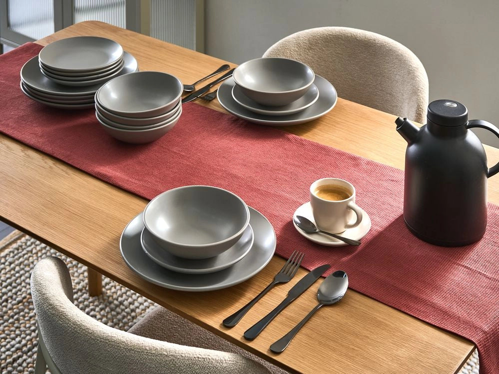 Set di 18 piatti in gres grigio con finitura smaltata a mano per 6 persone cucina e sala da pranzo