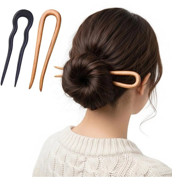 2 pezzi di spille a forma di U in stile francese in legno, spille per chignon e per trecce, accessori per capelli per signore, semplice elegante spilla per styling