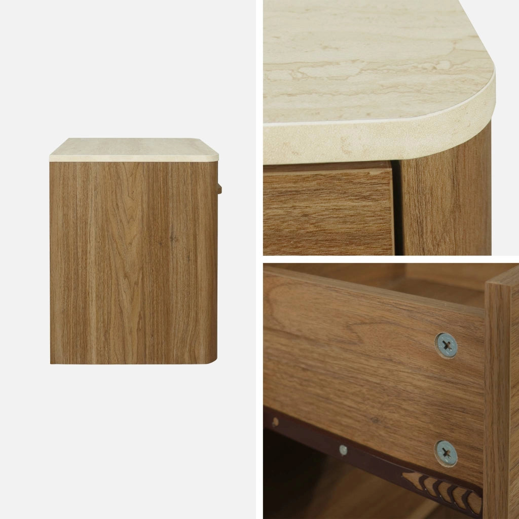 set  2 comodini con decorazione in legno ed effetto travertino, 1