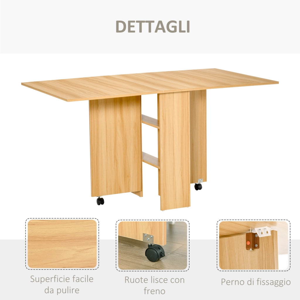 Tavolo da Pranzo Pieghevole con Ruote ¨C zephmum ¨C Legno 140x80x74 cm