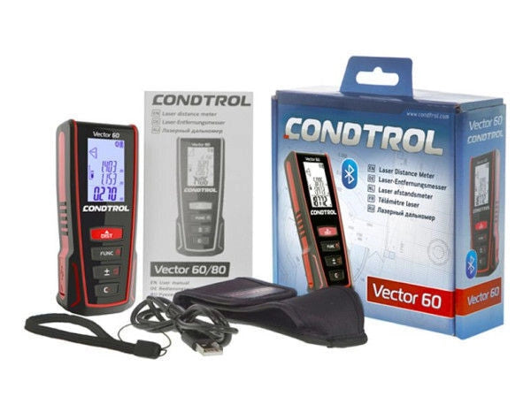 CONDTROL C14104 VECTOR 60 Telemetro Laser Portata 60 m Precisione ±1,5 mm Bluetooth IP54 colore Nero