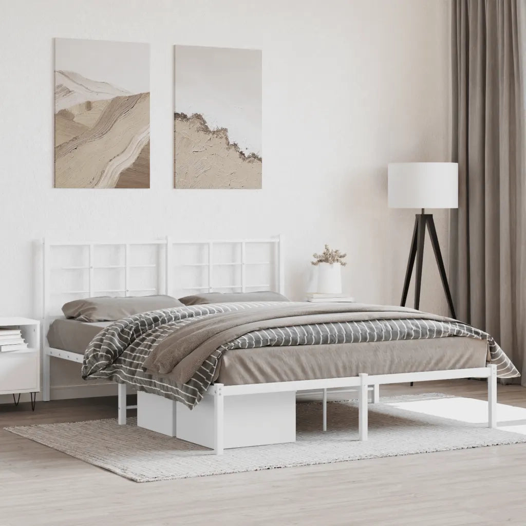 Letto matrimoniale | Letto per adulti | Giroletto con Testiera Metallo Bianco 160x200 cm