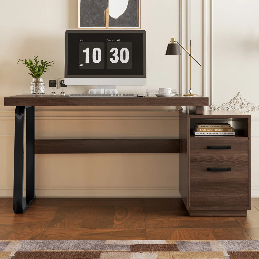 SCRIVANIA 135x54 cm con cassetto e vano aperto MDF e metallo marrone