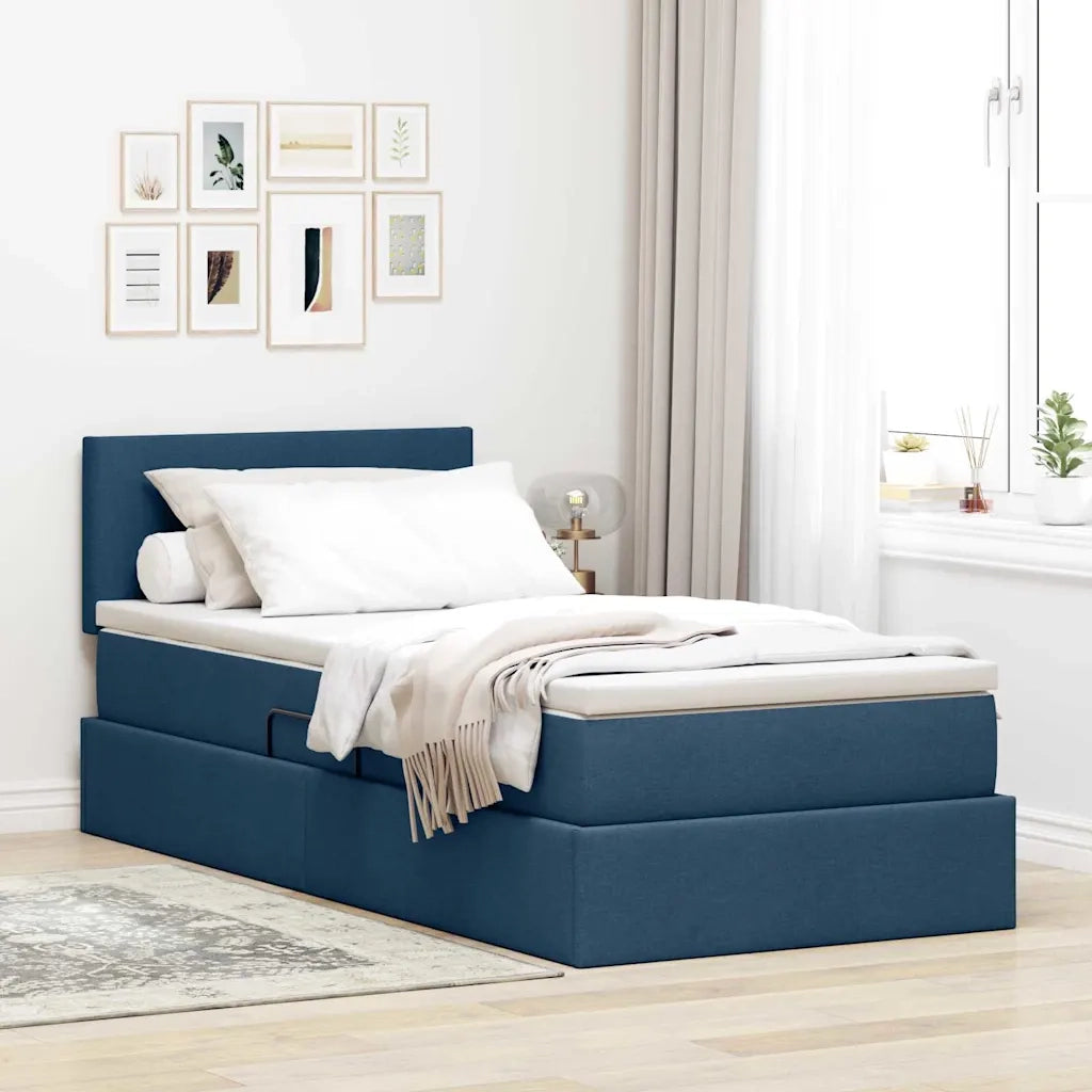 Letto con contenitore e LED con led Blu 100 x 200 cm Tessuto