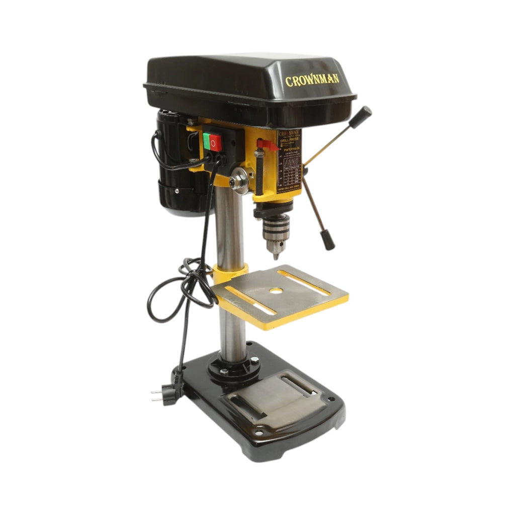 Trapano a colonna Crownman da 350 W, 220 V, 5 velocità da 620 a 2620 giri/min, mandrino da 13 mm