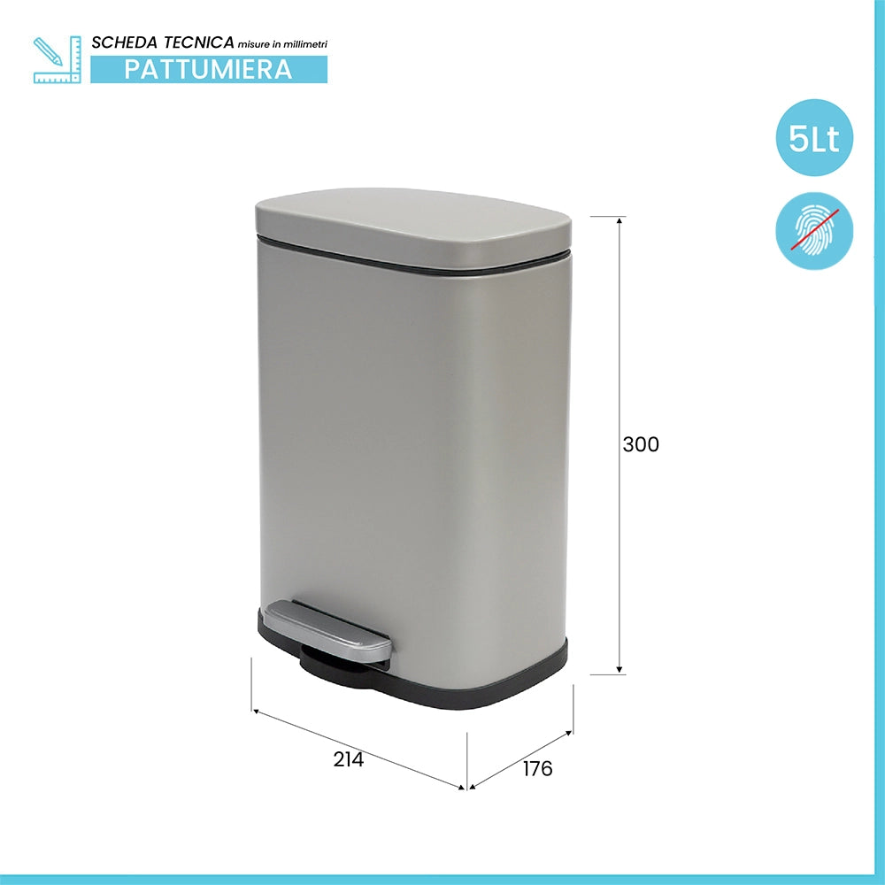 Set pattumiera 5lt a pedale e portascopino in acciaio tortora opaco Axin