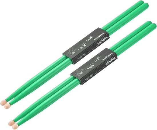 Drumsticks in legno di quercia 7A con manici antiscivolo - Set a due paia di bacchette da batteria - Design classico verde con punta in legno - Adatto per strumenti di percussione