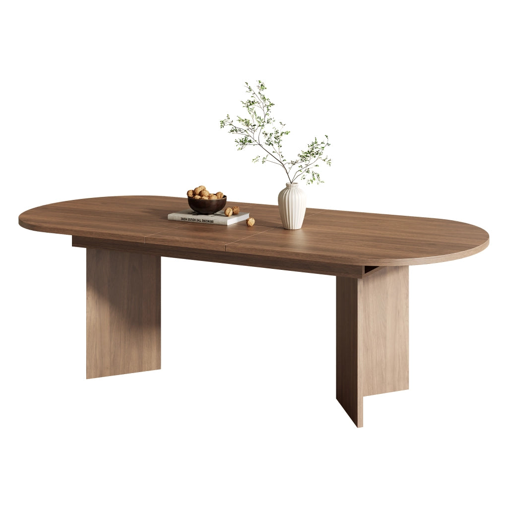 Tavolo da pranzo allungabile con piano spesso e angoli arrotondati per 6-8 persone in sala da pranzo; noce; 200×90×75 cm