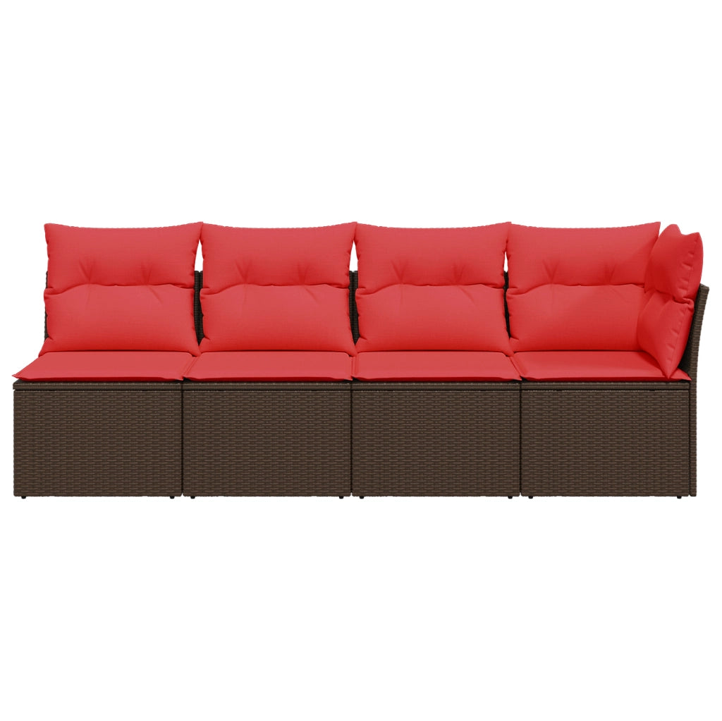 Divano da giardino con cuscini 4 posti marrone in polyrattan 366227