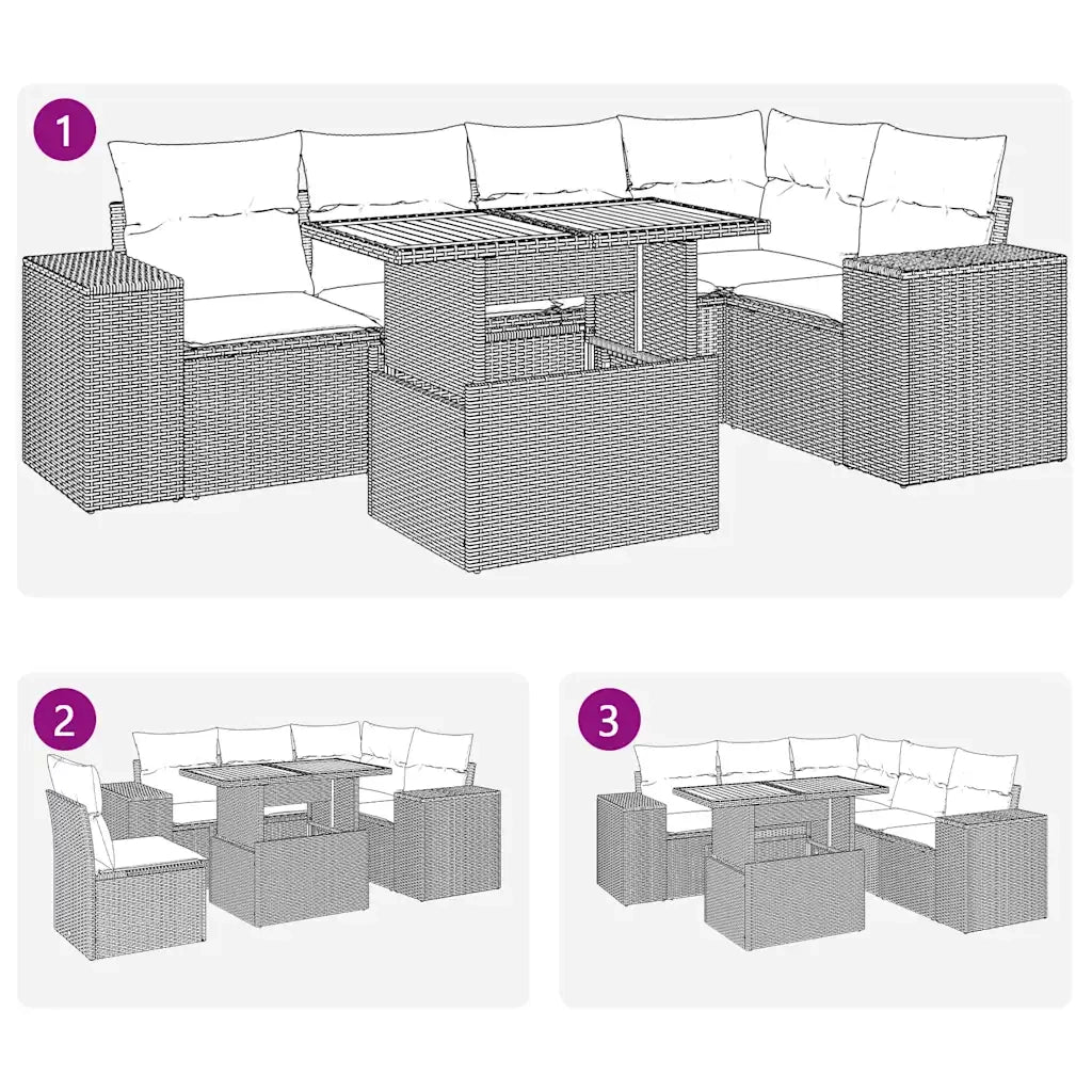 Set Divano da Giardino 6 pz con Cuscini Nero in Polyrattan 3327373