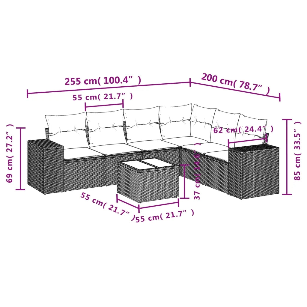 Set Divani da Giardino con Cuscini 7pz Nero Polyrattan 3222614