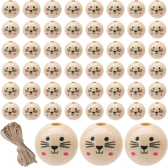 Puntoni di legno con faccia gatto - 50 pezzi - 20 mm - sorriso - progetti di artigianato - attività di fai da te - decorazioni.