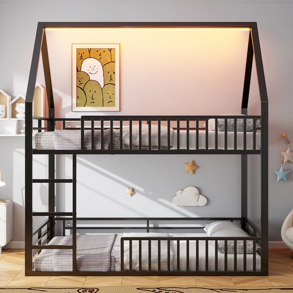 Letto a castello casa funzione recinzione led metallo 140x200 cm
