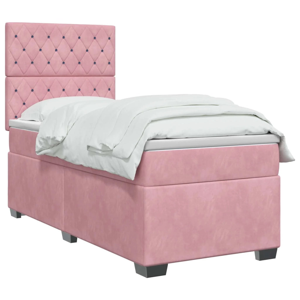 Letto box spring con materasso Rosa 90 x 200 cm Velluto 3455029