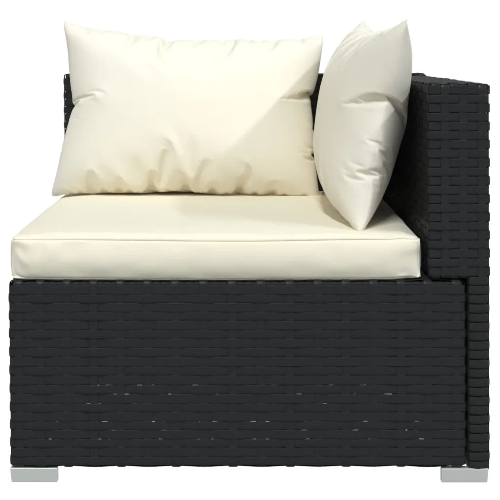 Divano a 3 Posti con Cuscini-Sofa 3 Posti con Cuscini Nero in Polyrattan