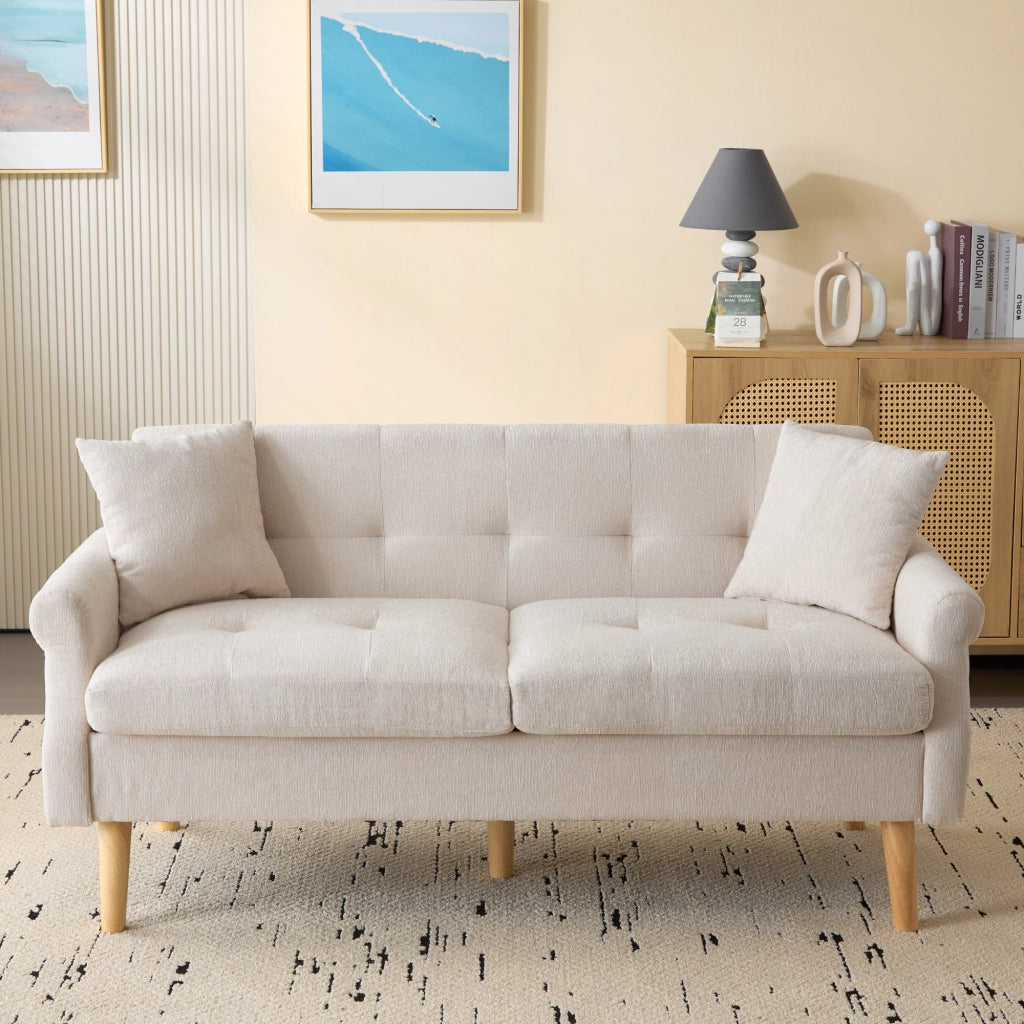 Divano 2 Posti in Tessuto Chenille con Cuscini Morbidi ¨C MINIMAL ¨C Grigio/Beige