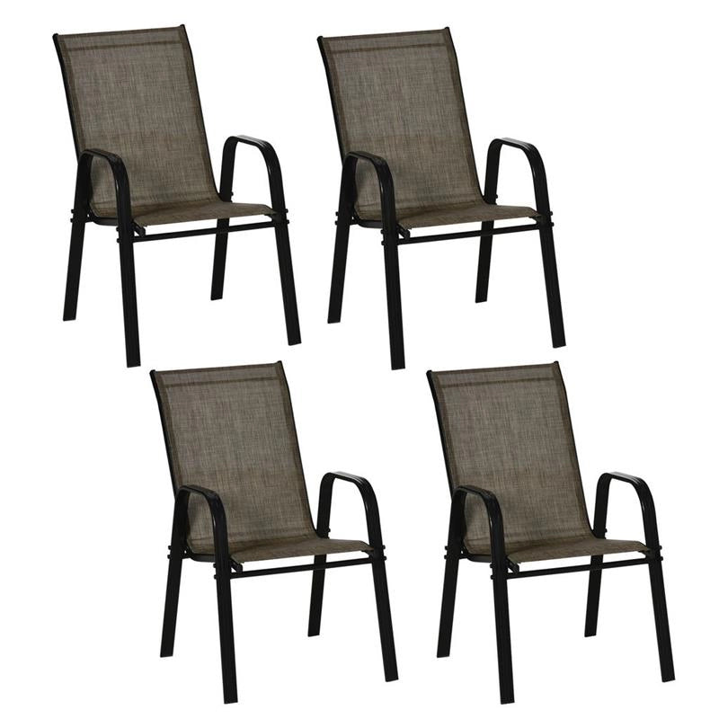 SET 4 SEDIE DA GIARDINO CON BRACCIOLI IN TESSUTO TRASPIRANTE MARRONE