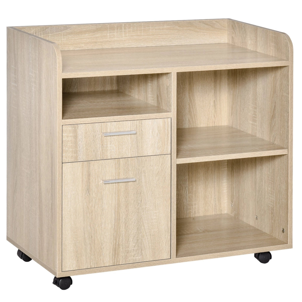 EasyComfort Mobile Porta Stampante, Mobile Ufficio, Mobiletto Basso, Mobile Multiuso con 4 Ruote, Rovere, 80x40x72cm