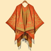 Sciarpa da donna Cashew con nappe e spacco, jacquard double face, spessa e calda.