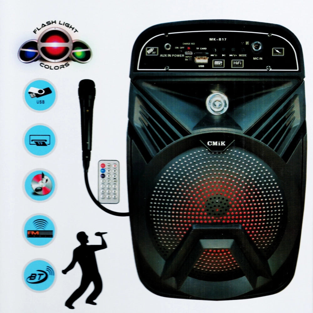 Trade Shop - Cassa Amplificata Karaoke Portatile Con Microfono Radio Dj Bluetooth Telecomando -