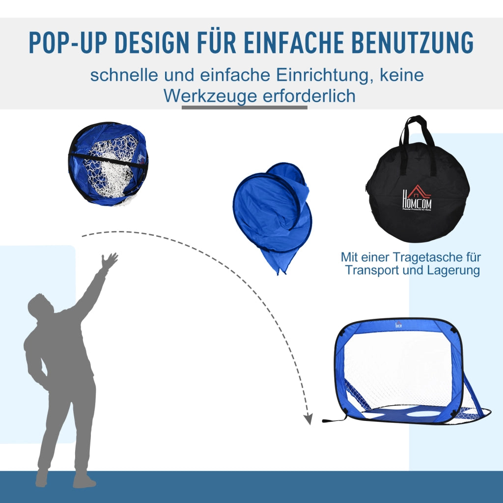 Porte da calcio a scomparsa, set da 2, mini porte portatili pieghevoli con borsa per il trasporto, blu, 123x80x80 cm, per giardino e attivit¨¤